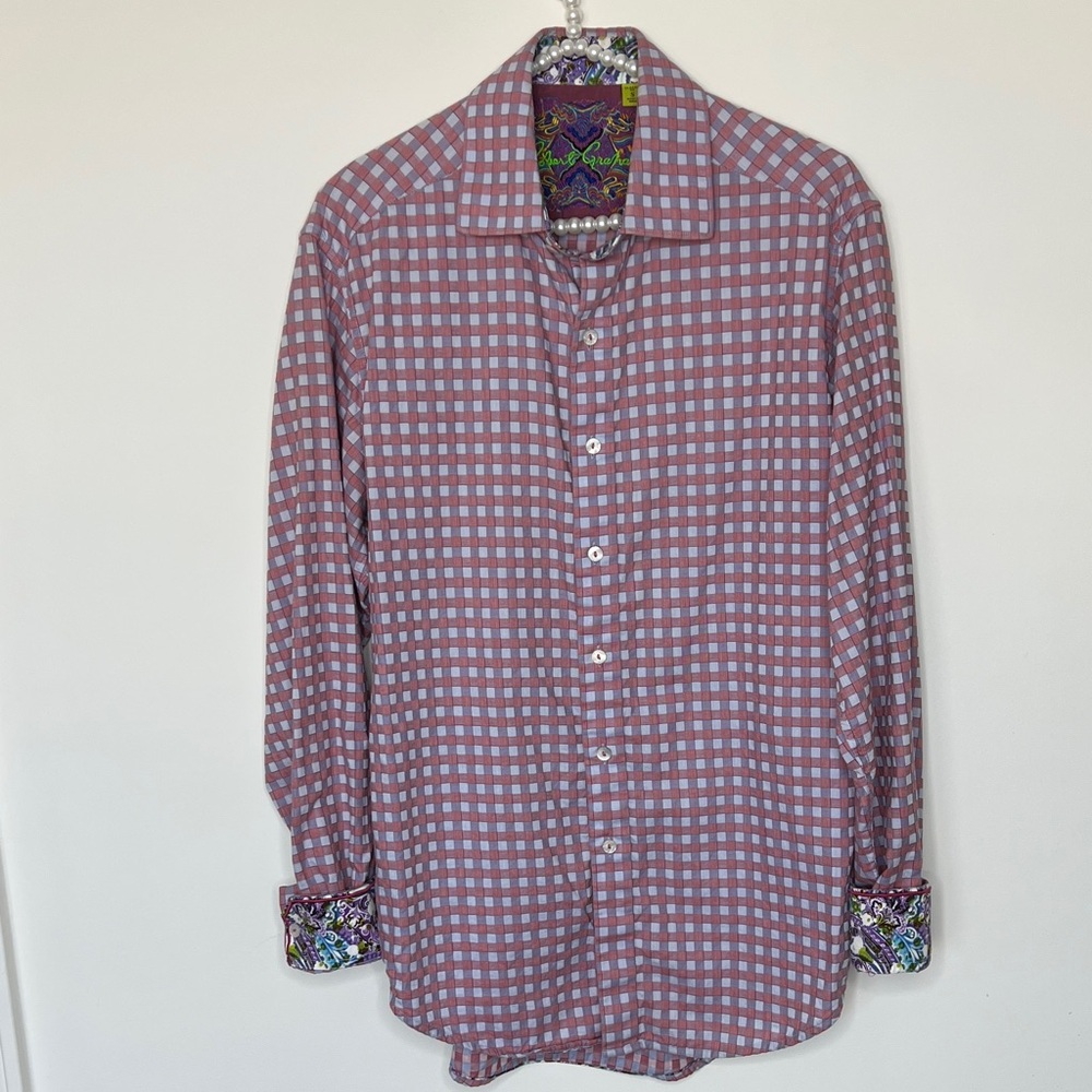 Robert Graham ~ Pink & Lavender  Checkered Casual Shirt ~ Size Small